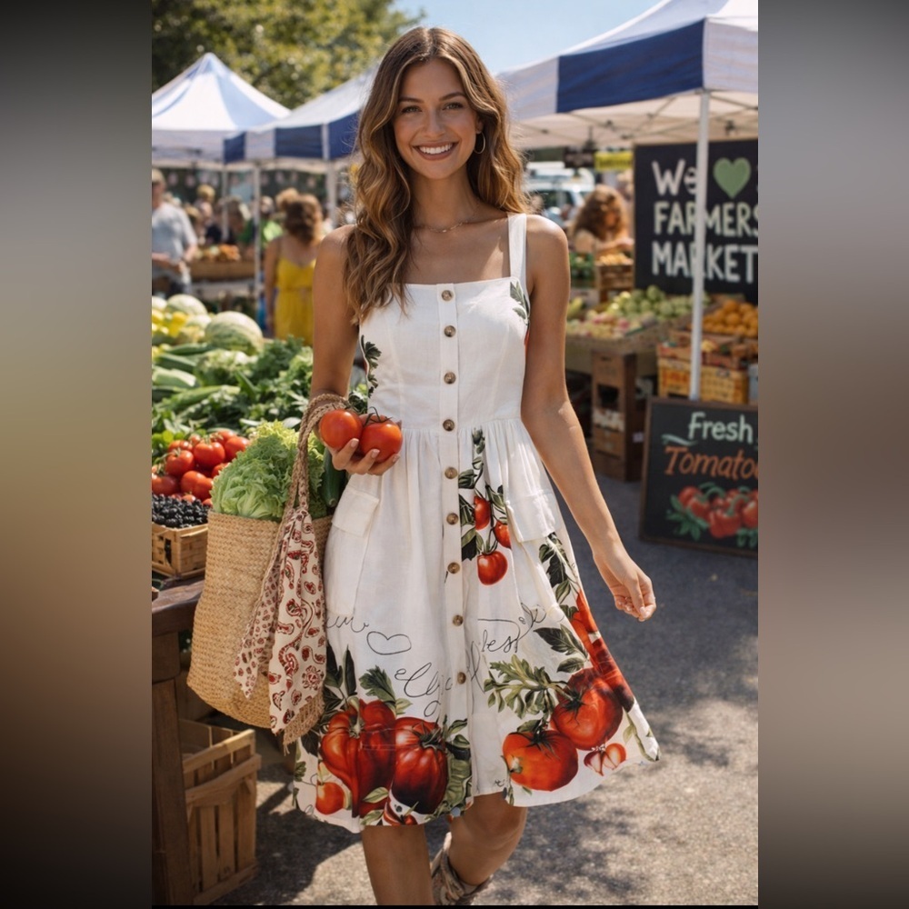 🎉LAST ONE🎉RARE🎉 Anthropologie NWT Maeve Button-Front Tomato Midi Dress size XL. - Picture 1 of 16